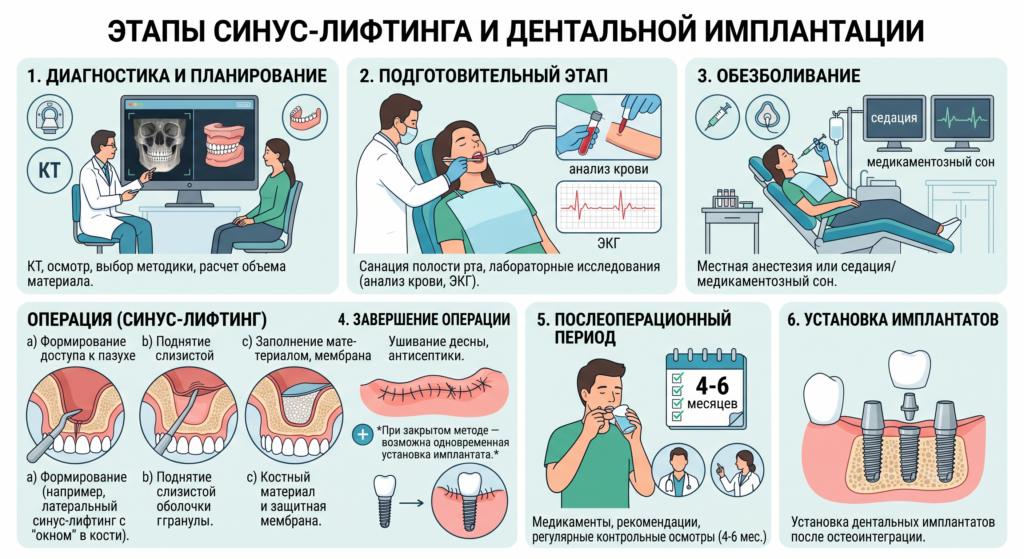 все этапы синус-лифтинга при имплантации